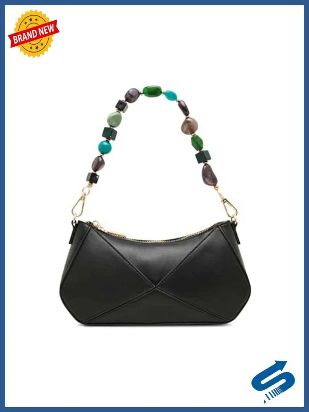 Faux Leather Satchel Crossbody Bag with Bead Ornament Strap